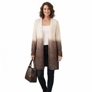 Entro Cream and Brown Ombre Cardigan Gradient Medium Sweater